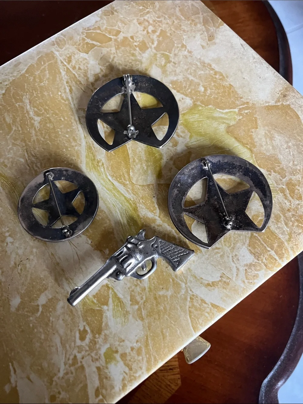 Silver Texas Western Badge and Revolver Pin Set - Cowboy Action Theme